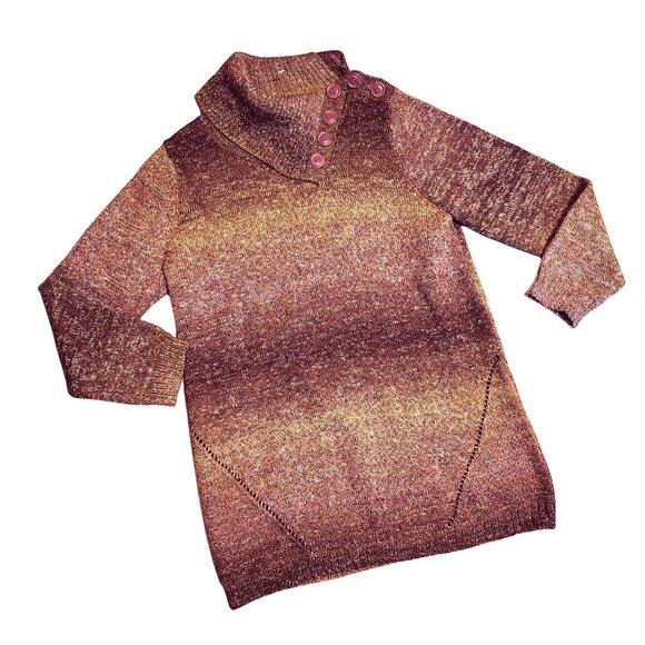 CB Women’s Small Purple Gradient Cowl-Neck Tunic Sweater Button Detail - Picture 1 of 9